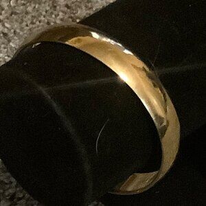 Vtg 80s Signed Monet Gold Tone Solid Polished Cuff Bracelet Small Engraved LBE
